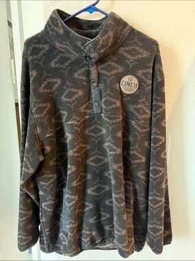 Cinch Men's Black & Brown Patterned Snap-Placket Fleece Pullover